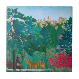 Exotic Jungle Tropical Forest with Waterfall Tile