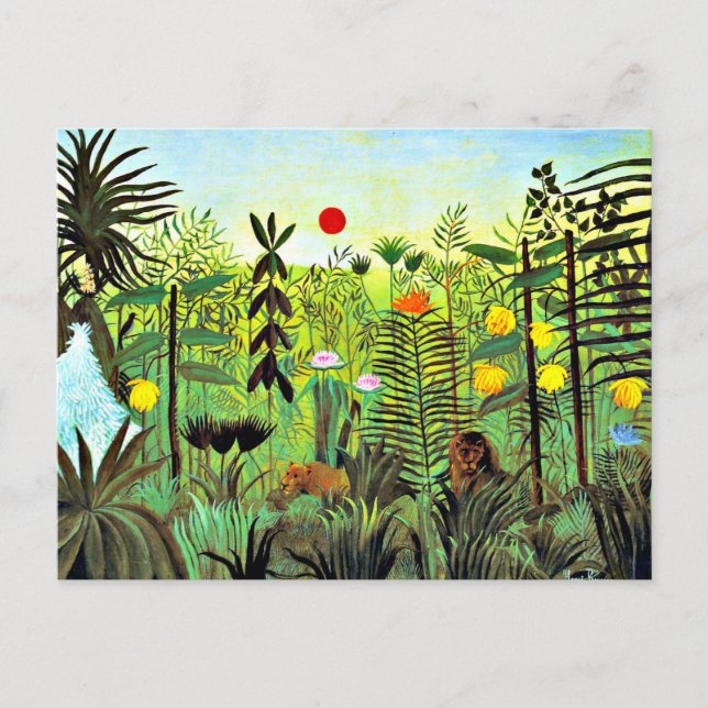 Exotic Landscape with Lion and Lioness, Postcard (Front)