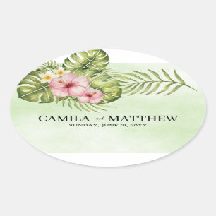 Exotic Leaves And Flowers Oval Sticker