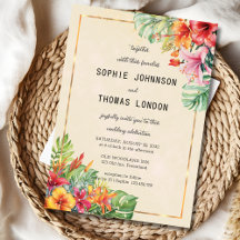 Exotic leaves and flowers watercolor wedding