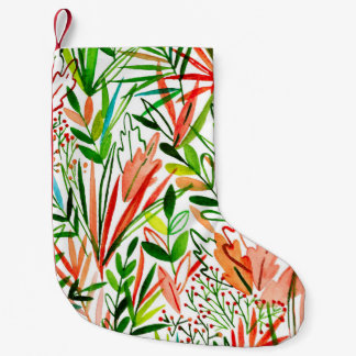 Exotic leaves, flowers, watercolor rainforest patt small christmas stocking
