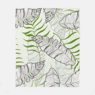 Exotic leaves on a green background. Tropical patt Fleece Blanket