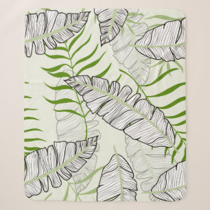 Exotic leaves on a green background. Tropical patt Sherpa Blanket