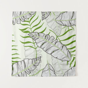 Exotic leaves on a green background. Tropical patt Tapestry