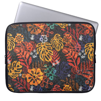 Exotic leaves on denim, seamless print. laptop sleeve