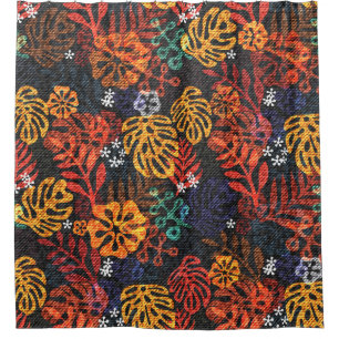 Exotic leaves on denim, seamless print. shower curtain