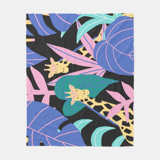 Exotic Leaves: Seamless Giraffe Pattern Fleece Blanket (Front)