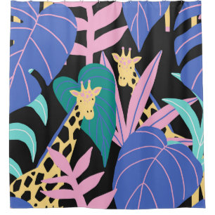 Exotic Leaves: Seamless Giraffe Pattern Shower Curtain