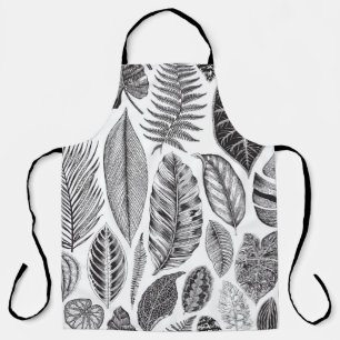 Exotic leaves, vintage floral black and white. apron