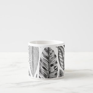 Exotic leaves, vintage floral black and white. espresso cup