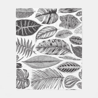 Exotic leaves, vintage floral black and white. fleece blanket