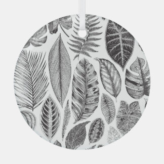 Exotic leaves, vintage floral black and white. glass tree decoration