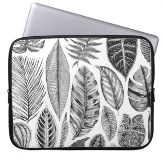 Exotic leaves, vintage floral black and white. laptop sleeve