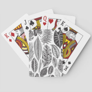 Exotic leaves, vintage floral black and white. playing cards
