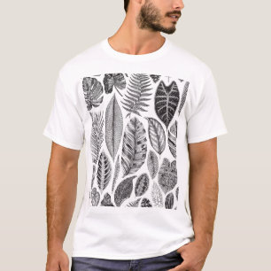 Exotic leaves, vintage floral black and white. T-Shirt