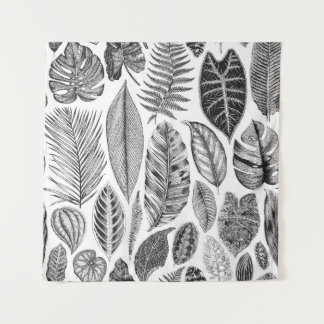 Exotic leaves, vintage floral black and white. tapestry