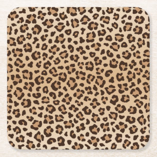 Exotic Leopard print pattern design Square Paper Coaster