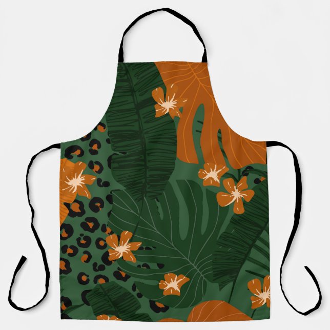 Exotic Leopard Tropical Leaves Pattern Apron (Front)