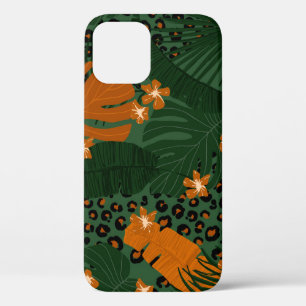 Exotic Leopard Tropical Leaves Pattern iPhone 12 Case