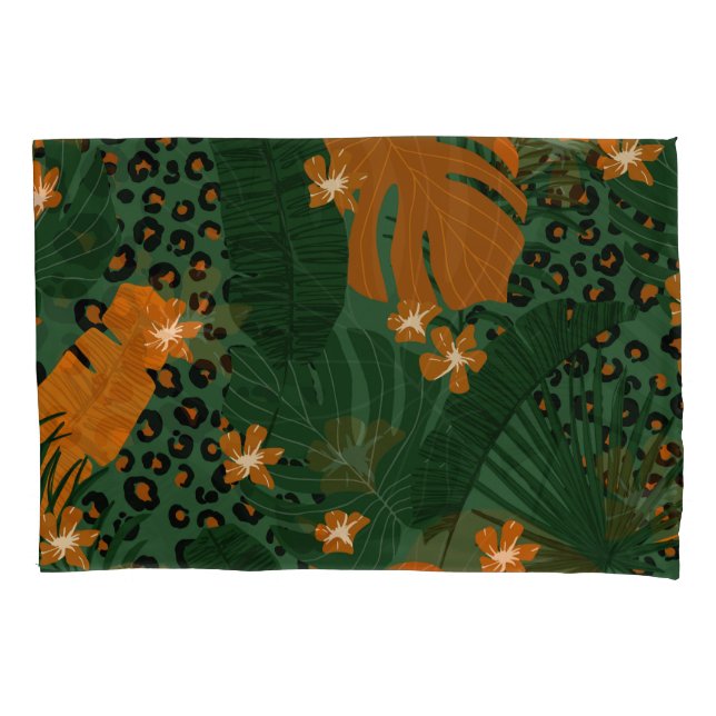 Exotic Leopard Tropical Leaves Pattern Pillowcase (Front)