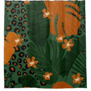 Exotic Leopard Tropical Leaves Pattern Shower Curtain