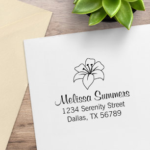 Exotic Lily Flower Address Rubber Stamp