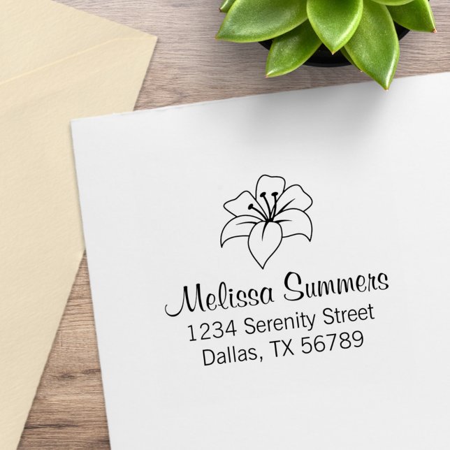 Exotic Lily Flower Address Rubber Stamp (Creator Uploaded)