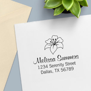 Exotic Lily Flower Address Self-inking Stamp
