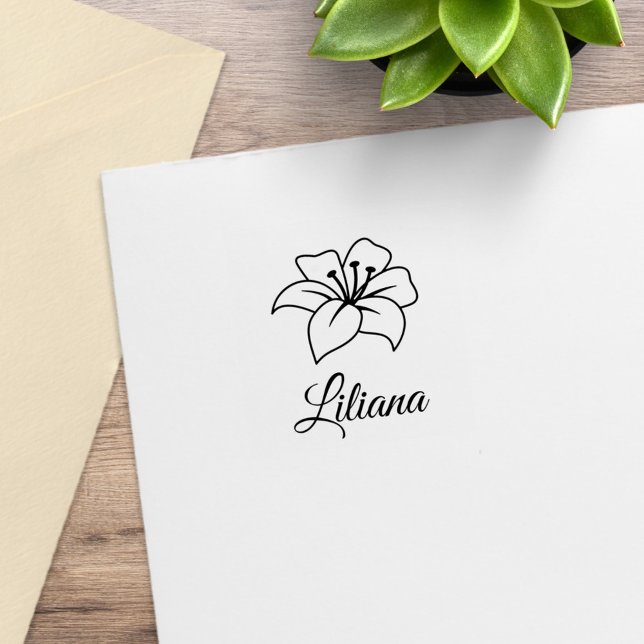 Exotic Lily Flower Custom Name Rubber Stamp (Creator Uploaded)