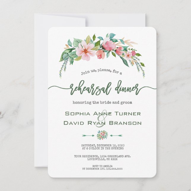 Exotic Luau Tropical Floral Rehearsal Dinner Invitation (Front)