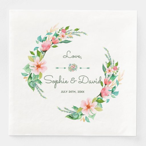 Image of Exotic Luau Tropical Watercolor Floral Wedding Disposable Napkin
