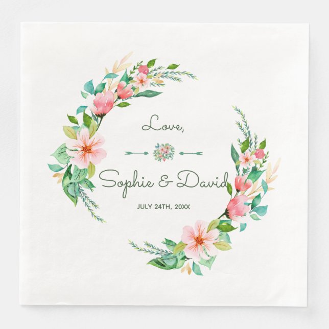 Exotic Luau Tropical Watercolor Floral Wedding Napkin (Front)