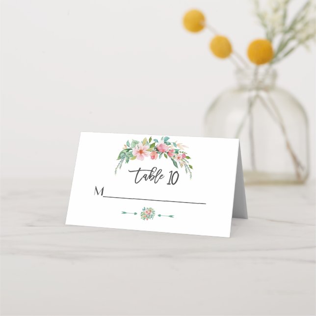 Exotic Luau Tropical Watercolor Floral Wedding Place Card (Front)