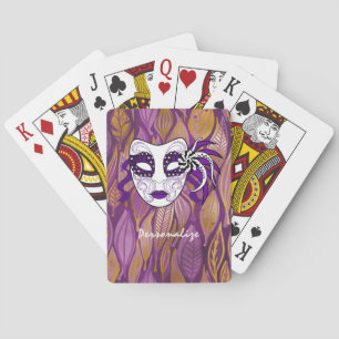 Exotic Mardi Gras Mask Purple Personalised Playing Cards