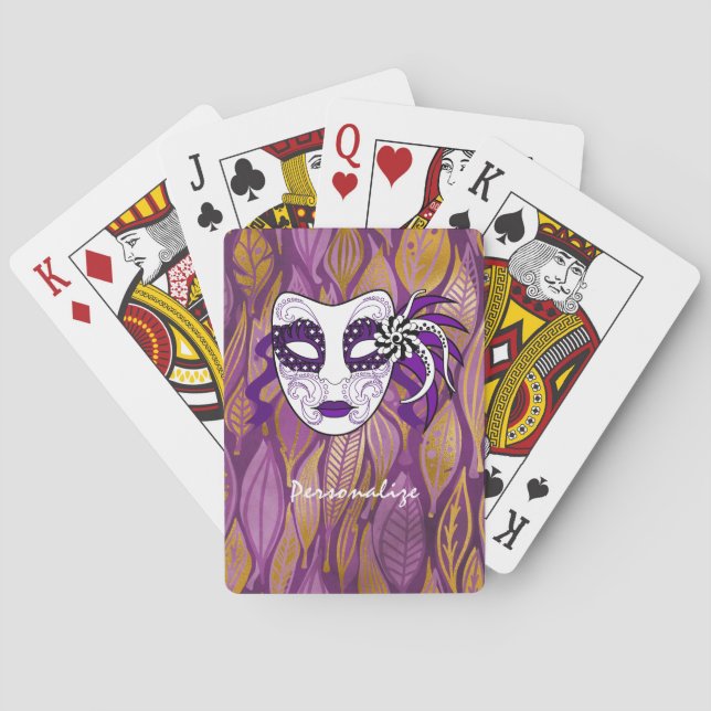 Exotic Mardi Gras Mask Purple Personalised Playing Cards (Back)