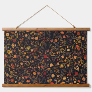 Exotic Midnight Floral Garden Hanging Tapestry