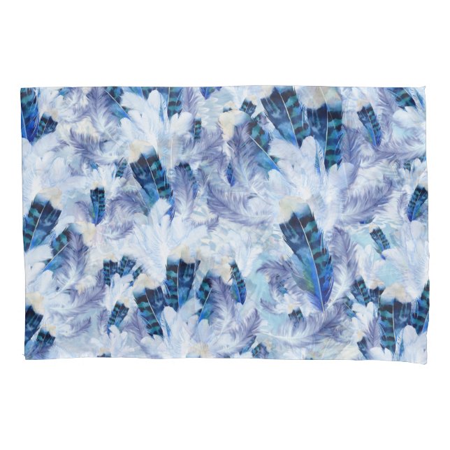 Exotic Mix Blue Bird feather Print Pillowcase (Front-Left)