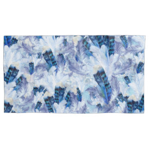 Exotic Mix Blue Bird feather Print Pillowcase