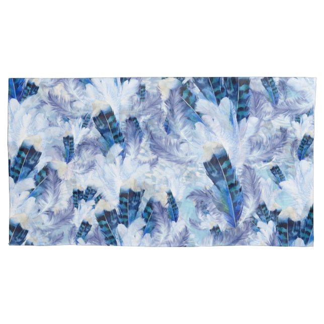 Exotic Mix Blue Bird feather Print Pillowcase (Front-Left)