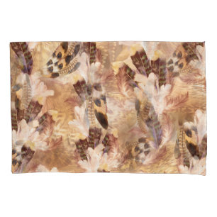 Exotic Mix Brown Tones Bird feather Print Pillowcase