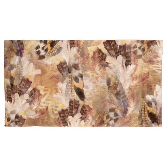 Exotic Mix Brown Tones Bird feather Print Pillowcase (Front)