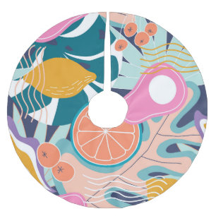 Exotic, modern jungle collage. brushed polyester tree skirt