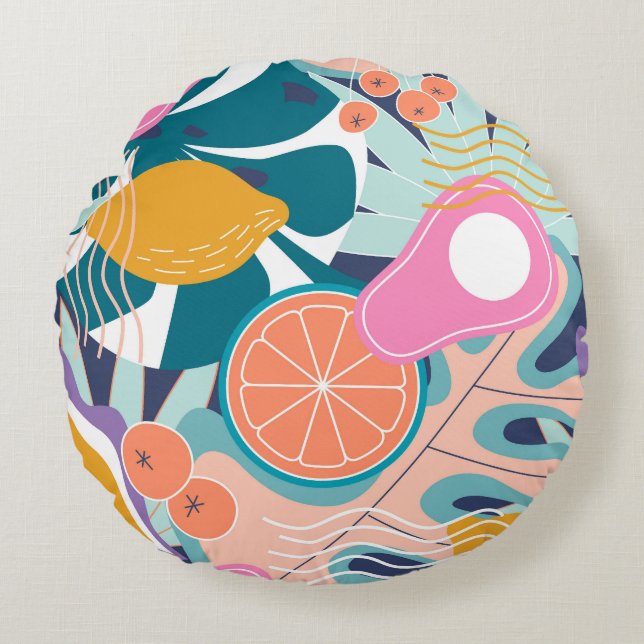 Exotic, modern jungle collage. round cushion (Front)