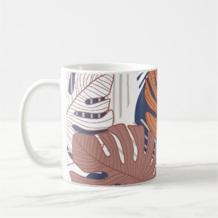 Exotic monstera leaves, vintage tropical. coffee mug