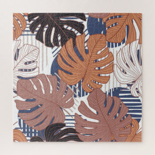 Exotic monstera leaves, vintage tropical. jigsaw puzzle