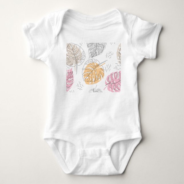 Exotic Monstera Line Drawing Art Baby Bodysuit (Front)