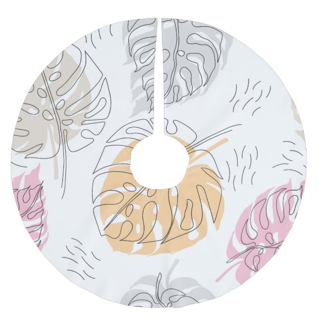 Exotic Monstera Line Drawing Art Brushed Polyester Tree Skirt (Front)