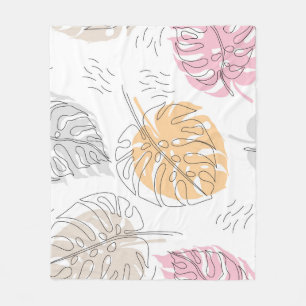 Exotic Monstera Line Drawing Art Fleece Blanket