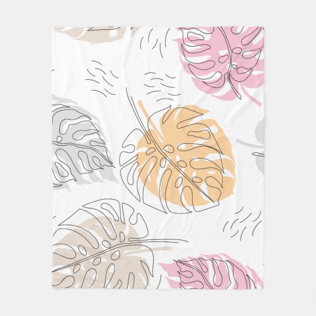 Exotic Monstera Line Drawing Art Fleece Blanket (Front)