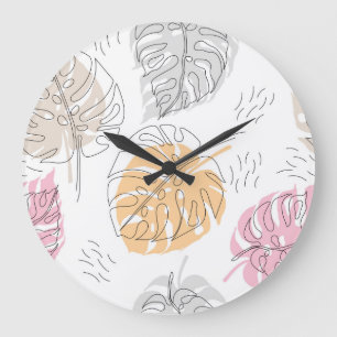 Exotic Monstera Line Drawing Art Large Clock